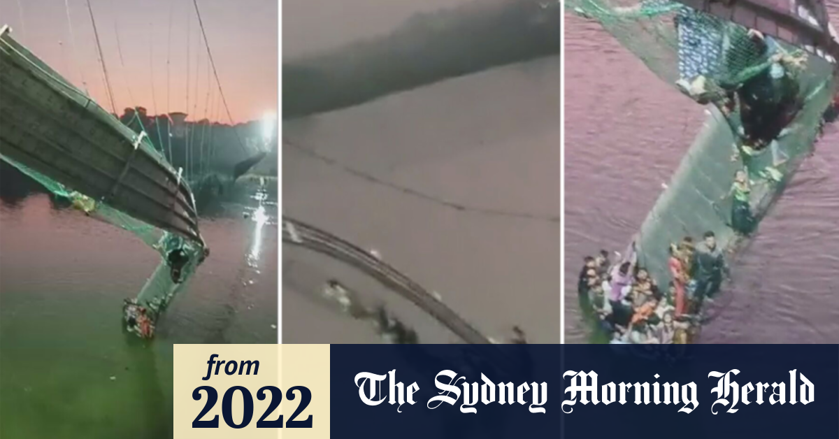 Video Indian suspension bridge collapse leaves at least 60 people dead